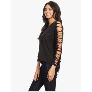 Anna-Kaci Ripped‎ Cut Out Holes L-Sleeve Faded Distressed Top Small Goth Grunge